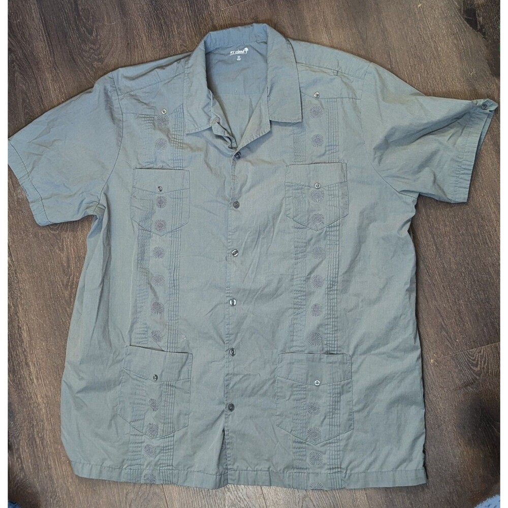 KS Island Men's Light Blue Button Up Short  Sleeve Shirt Size 2XL Tall (255)